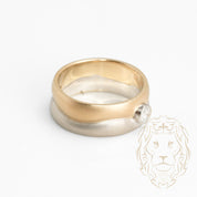 Wedding band ring - 14K two-tone yellow & white gold with matte finish and 0.25CT natural diamonds - RIGD404