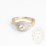 Bague de fiançailles - Or 14K deux tons jaune & blanc double halo diamant naturel coupe rond brillant 0.50CT avec monture pavé de diamants 0.50CT - RIGD399