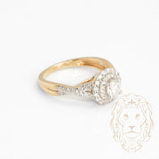 Engagement ring - 14K two-tone yellow & white gold double halo natural round brilliant cut diamond 0.50CT with 0.50CT diamond pavé setting - RIGD399