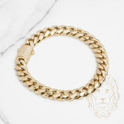 Bracelet - 10K Gold cuban link monaco paved with cz 9.6mm - BRG512