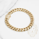 Bracelet - 10K Gold cuban link monaco paved with cz 9.6mm - BRG512