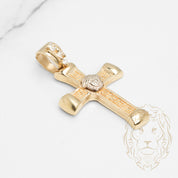 Pendant - 10K Gold two-tone yellow & white medusa head cross & greek key motif & cz set setting - PEG598
