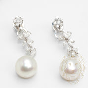 Studs - Or 18K blanc pendantes diamants naturels coupe rond, marquise & poire 2.50CT & perles 13mm - BOGD016