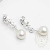 Studs - Or 18K blanc pendantes diamants naturels coupe rond, marquise & poire 2.50CT & perles 13mm - BOGD016