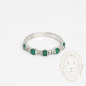 Ring - 14K white gold semi eternity round cut emeralds 0.30CT & natural diamonds 0.08CT - RIGD418