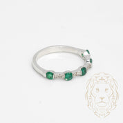 Ring - 14K white gold semi eternity round cut emeralds 0.30CT & natural diamonds 0.08CT - RIGD418