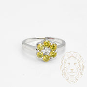 Ring - 14K white gold flower in natural diamonds 0.15CT & yellow diamonds 0.90CT - RIGD420