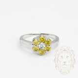 Bague - Or 14K blanc fleur en diamants naturels 0.15CT & diamants jaune 0.90CT - RIGD420