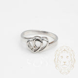 Bague - Or 10K blanc coeurs entrelacés sertis d'un diamant natural 0.06CT - RIGD421