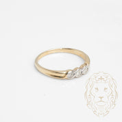 Wedding band ring - 10K two-tone yellow & white gold with three 0.10CT round brilliant cut natural diamonds set in a closed setting - RIGD422