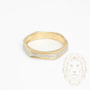 Wedding band ring - 10K yellow semi eternity geometrical paved with natural diamonds 0.12CT - RIGD429
