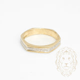 Bague jonc - 10K jaune semi-éternité géométrique pavé de diamants naturels 0.12CT - RIGD429