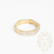 Wedding band ring - 10K yellow semi eternity geometrical paved with natural diamonds 0.12CT - RIGD429