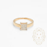 Bague - Or 10K deux tons jaune & blanc carré pavé de diamants naturels 0.15CT - RIGD430