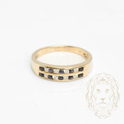 Ring - 10K Yellow Gold double row of 0.08CT sapphires and 0.08CT natural diamonds channel set - RIGD435