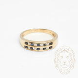 Bague - Or 10K jaune double rangée de saphirs 0.08CT et de diamants naturels 0.08CT sertis en canal - RIGD435