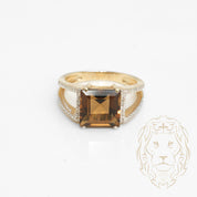 Ring - 10K Yellow Gold Smoked Topaz 2.50CT square cut with 0.15CT natural pave diamonds - RIGD438
