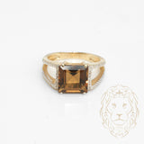 Bague - Or 10K jaune topaze fumée 2.50CT coupe carrée avec monture pavé de diamants naturels 0.15CT - RIGD438