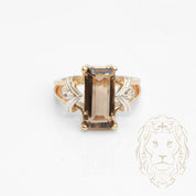 Ring - 10K Gold two-tone yellow & white smoky topaz 4.00CT & set with natural diamonds 0.05CT - RIGD439