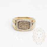 Bague - Or 10K deux tons jaune & blanc chevalière pavé de diamants naturels 0.40CT & champagne 0.60CT - RIGD443