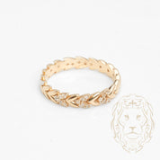 Ring - 10K yellow eternity gold vine leaves paved with natural diamonds 0.10CT - RIGD447