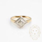 Bague - Or 10K deux tons jaune & blanc carré pavé de diamants naturels 0.15CT - RIGD453