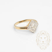 Bague - Or 10K deux tons jaune & blanc carré pavé de diamants naturels 0.15CT - RIGD453