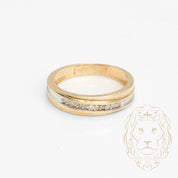 Wedding band ring - 10K two-tone yellow & white gold paved with natural diamonds 0.08CT - RIGD456