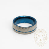Bague jonc - Tungstène grise & bleue avec motif diamant, finition brossée et rainure polie - RIT014
