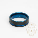 Bague jonc - Tungstène noire & bleue finition martelée et rainure polie - RIT015