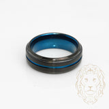 Bague jonc - Tungstène noire & bleue finition satinée et rainure polie - RIT016