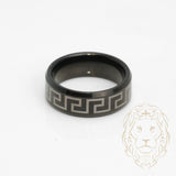 Bague jonc - Tungstène noire & grise motif clé grecque - RIT018