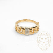 Ring - 10K two-tone yellow & white gold cuban link paved with cz - RIG737