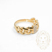 Ring - 10K two-tone yellow & white gold cuban link paved with cz - RIG737