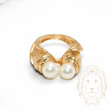 Bague - Or 10K jaune double perle - RIG739