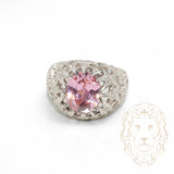 Bague - Or 18K blanc topaze rose ovale & monture en étoiles pavé de diamants naturels 0.15CT - RIGD458