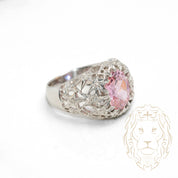 Ring - 18K white gold oval pink topaz & star setting paved with natural diamonds 0.15CT - RIGD458