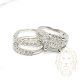 Bague de fiançailles - Or 10K blanc ensemble (3) halo carré diamants naturels coupe princesse avec monture pavé & alliances semi-éternité coupe rond brillant 2.00CT - RIGD460