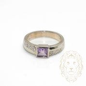 Bague - Or 10K blanc améthyste carré avec monture pavé de diamants naturels 0.12CT - RIGD461