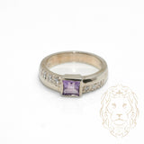 Bague - Or 10K blanc améthyste carré avec monture pavé de diamants naturels 0.12CT - RIGD461