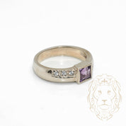 Bague - Or 10K blanc améthyste carré avec monture pavé de diamants naturels 0.12CT - RIGD461