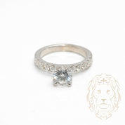 Engagement ring - 14K gold white halo hidden round brilliant cut cz stone 1.00CT & natural pave diamonds 0.15CT - RIGD463