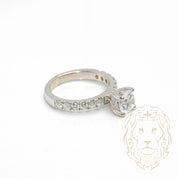 Engagement ring - 14K gold white halo hidden round brilliant cut cz stone 1.00CT & natural pave diamonds 0.15CT - RIGD463