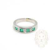 Ring - 14K white gold semi eternity princess cut emeralds 0.12CT & natural round cut diamonds 0.12CT channel set - RIGD467