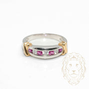 Ring - 14K gold two tone yellow & white ruby 0.10CT & natural diamonds 0.08CT round brilliant cut channel set - RIGD468