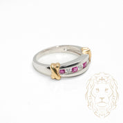 Ring - 14K gold two tone yellow & white ruby 0.10CT & natural diamonds 0.08CT round brilliant cut channel set - RIGD468