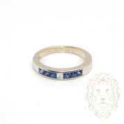 Ring - 14K gold semi eternity sapphires 0.25CT & natural diamonds 0.05CT princess cut channel set - RIGD469