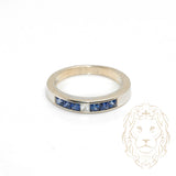Ring - 14K gold semi eternity sapphires 0.25CT & natural diamonds 0.05CT princess cut channel set - RIGD469
