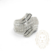 Cocktail ring - 10K white gold paved with 2.00CT round brilliant & baguette cut natural diamonds - RIGD470