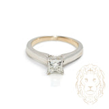 Engagement ring - 14K white gold solitaire natural cut diamond princess 0.90CT - RIGD472